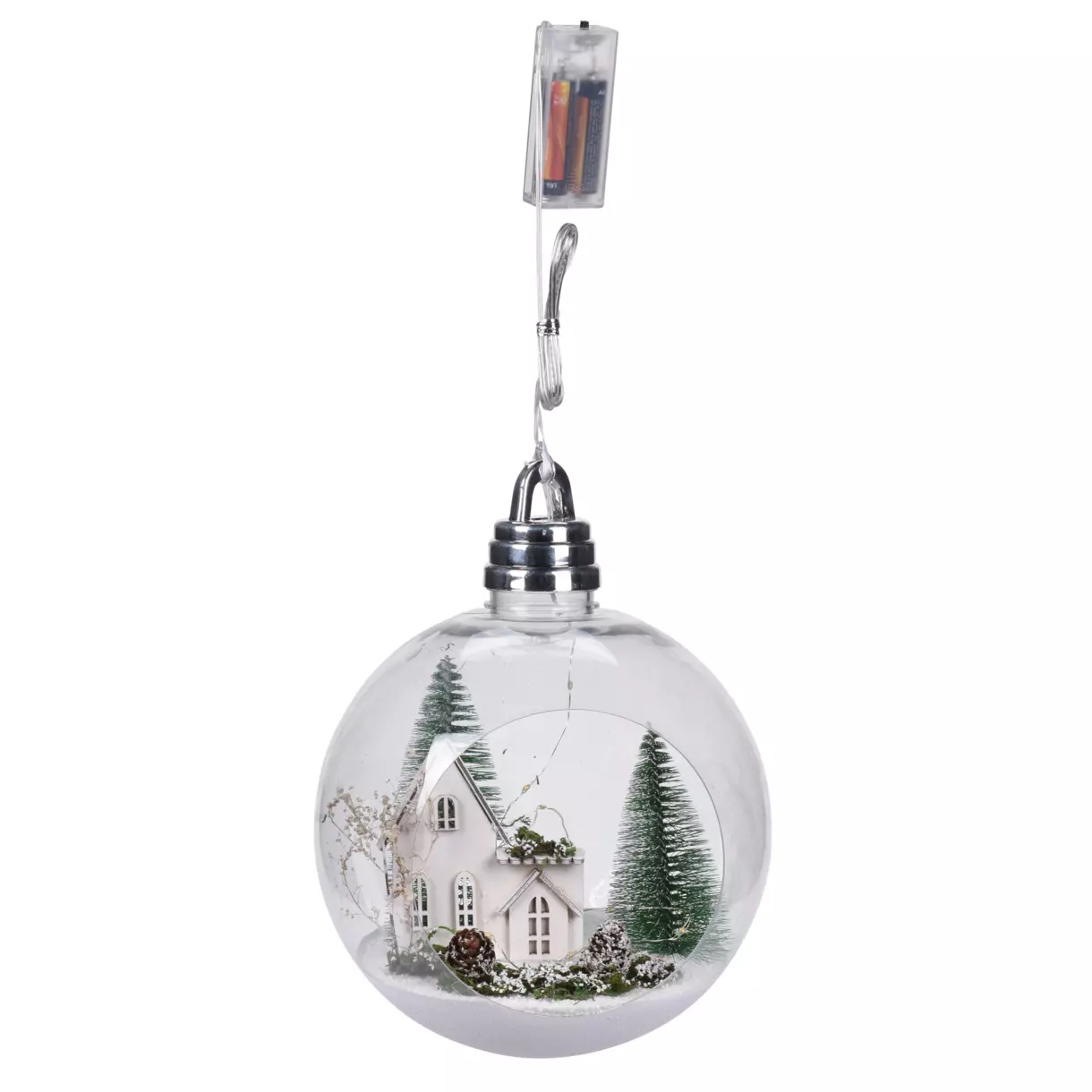 eminza Grande Boule lumineuse à piles (D20 cm) Décor d'hiver Blanc chaud