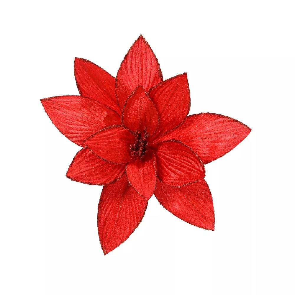 eminza Grande Poinsettia de Noël sur clip (D30 cm) Velours Rouge