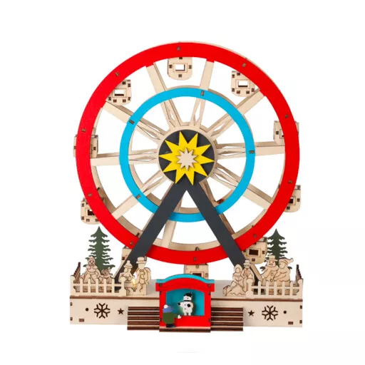 eminza Grande Roue lumineuse animée (H30 cm) Féstivité Bois et bleu