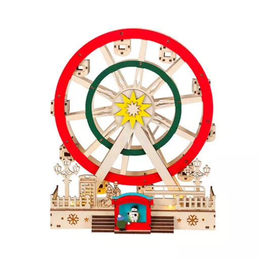 eminza Grande Roue lumineuse animée (H30 cm) Féstivité Bois et vert