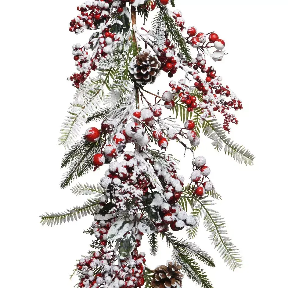 eminza Guirlande de Noël (175 cm) garnie Baies givrées Rouge