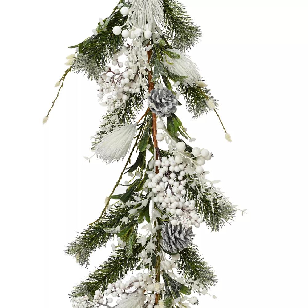 eminza Guirlande de sapin (180 cm) Baies givrées Blanc