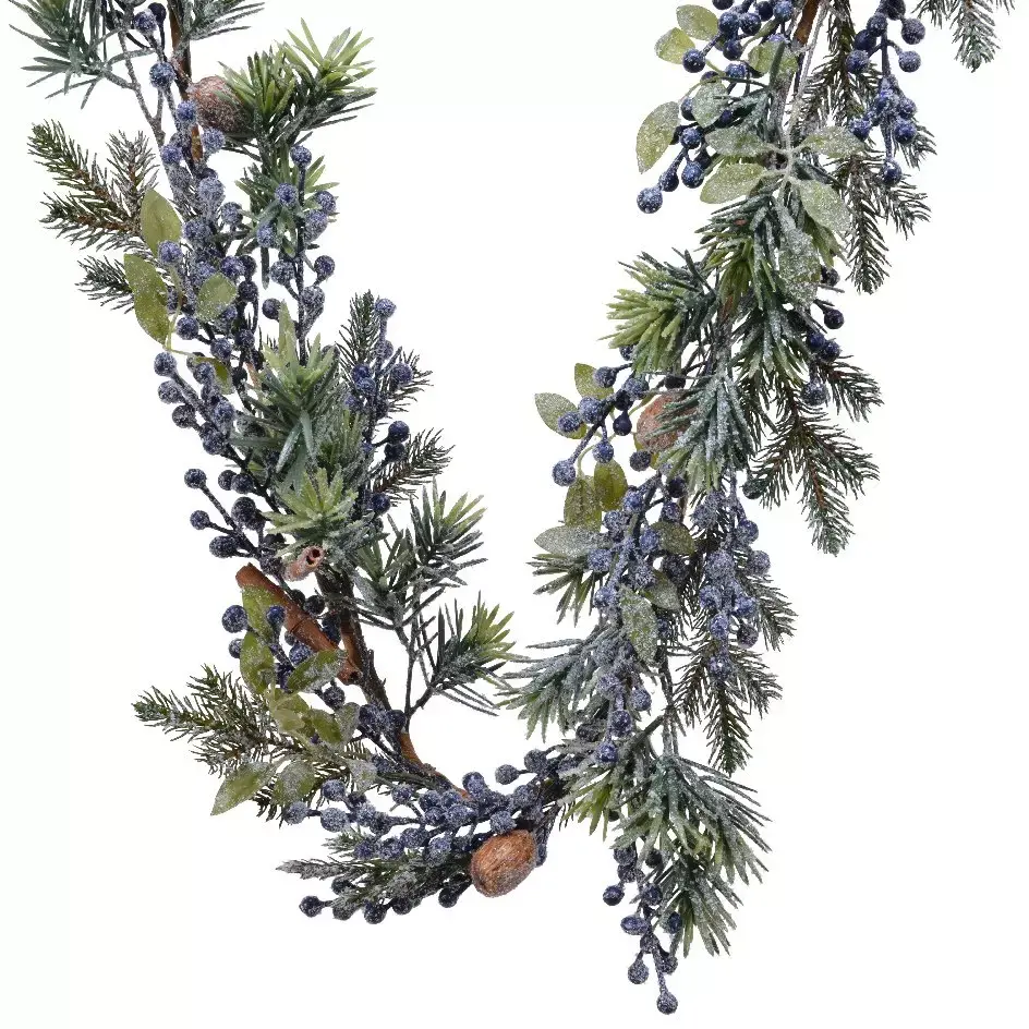 eminza Guirlande de sapin (180 cm - D20) Garnie Baies bleues