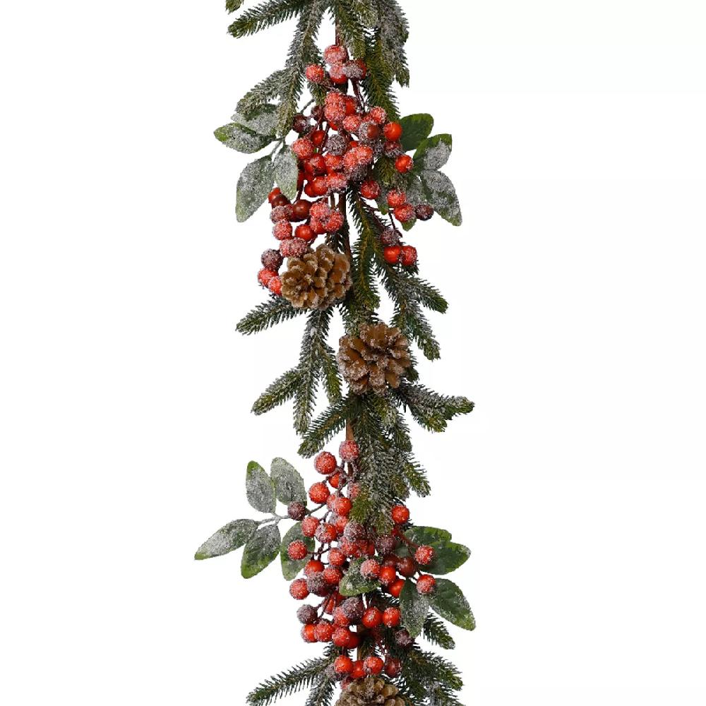 eminza Guirlande de sapin (180 cm) Jour de fête Rouge pailleté