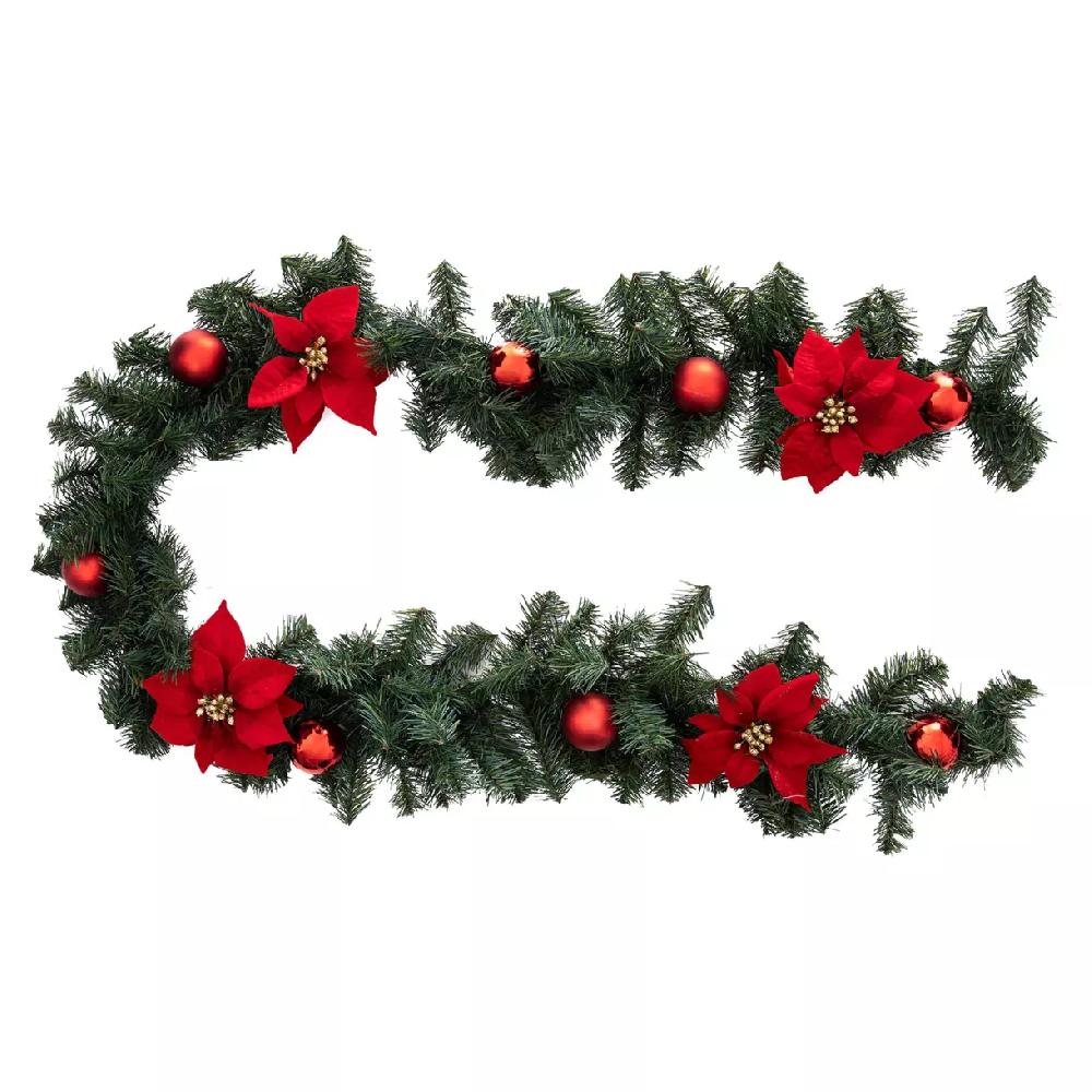 eminza Guirlande de sapin (200 cm) Poinsettia luxe Rouge