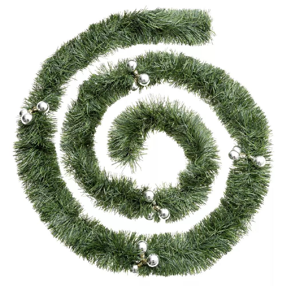 eminza Guirlande de sapin fine (270 cm) Boules de Noël Argent