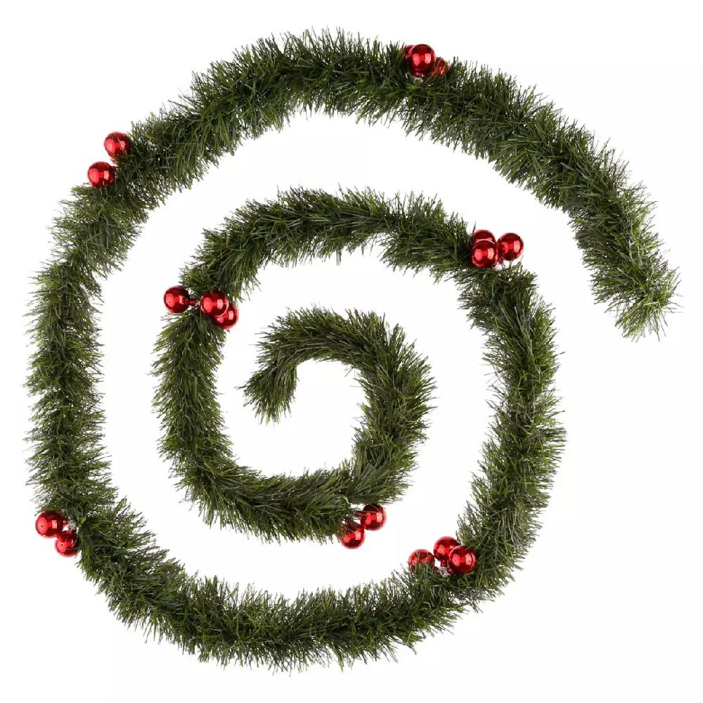 eminza Guirlande de sapin fine (270 cm) Boules de Noël Rouge