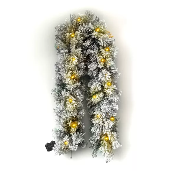 Eminza Guirlande De Sapin Lumineuse (180 Cm - D25) Edmonton Vert Enneigé Et Blanc Chaud