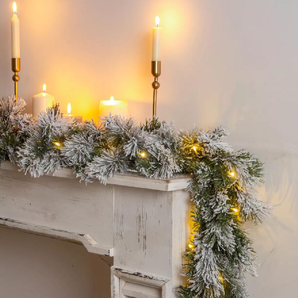 eminza Guirlande de sapin lumineuse (180 cm - D25) Edmonton Vert enneigé et blanc chaud