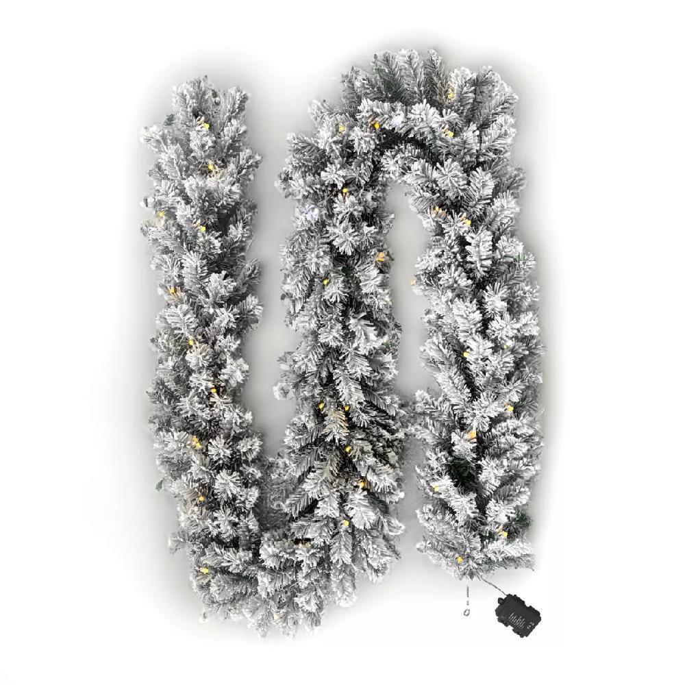 eminza Guirlande de sapin lumineuse (300 cm - D25) Royal Vert enneigé et Blanc chaud