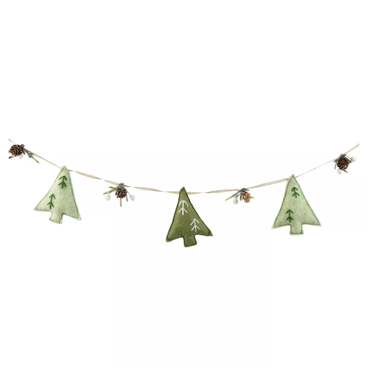 eminza Guirlande déco en feutrine (1 3 m) Sapins et pommes de pin Vert