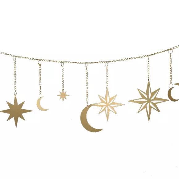 Eminza Guirlande Déco En Métal (80 Cm) Lunes Et étoiles Dorées