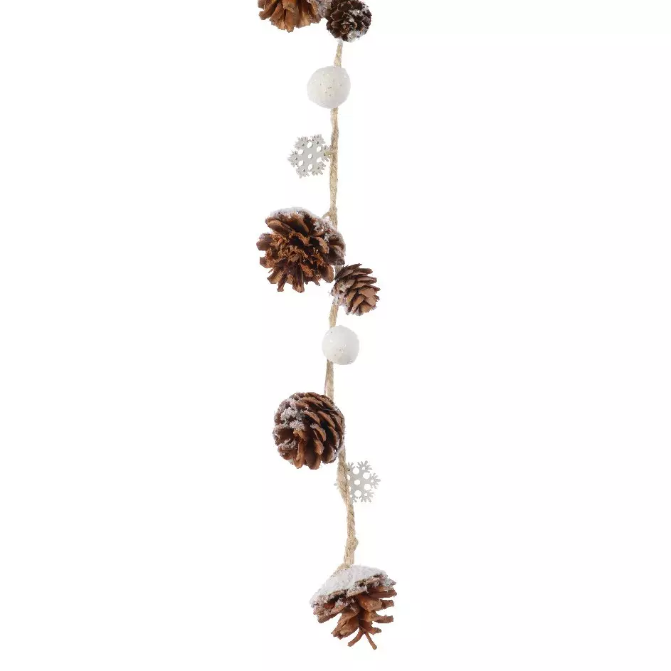 eminza Guirlande flocon et pomme de pin (90 cm) Isaure Naturel enneigé