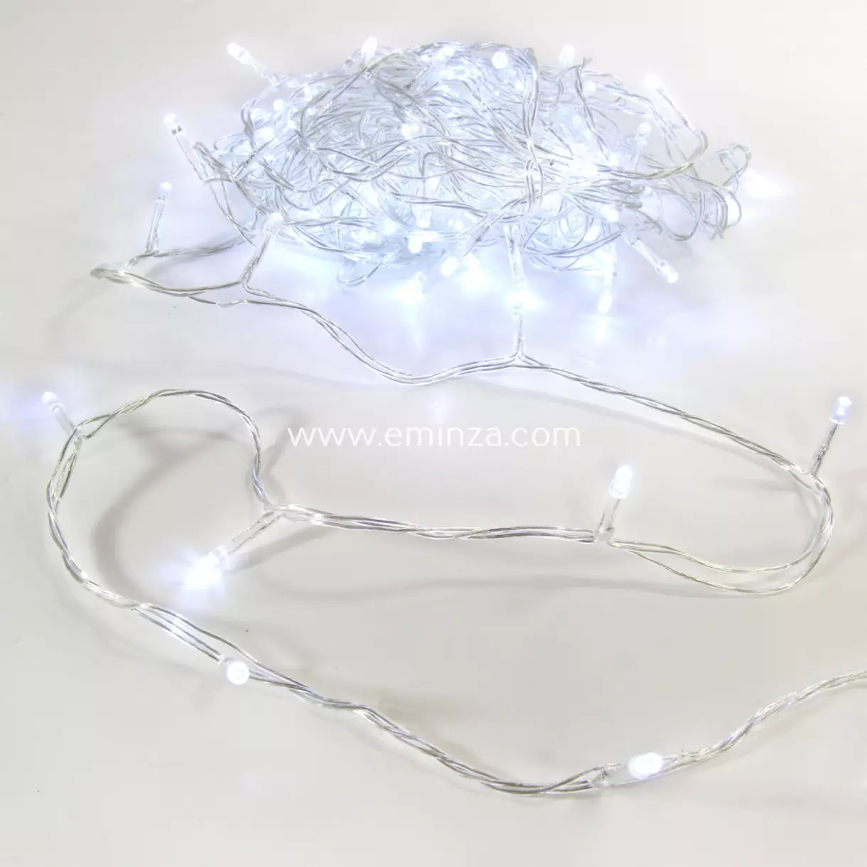 eminza Guirlande lumineuse 10 m 100 LED câble transparent Timer Blanc froid