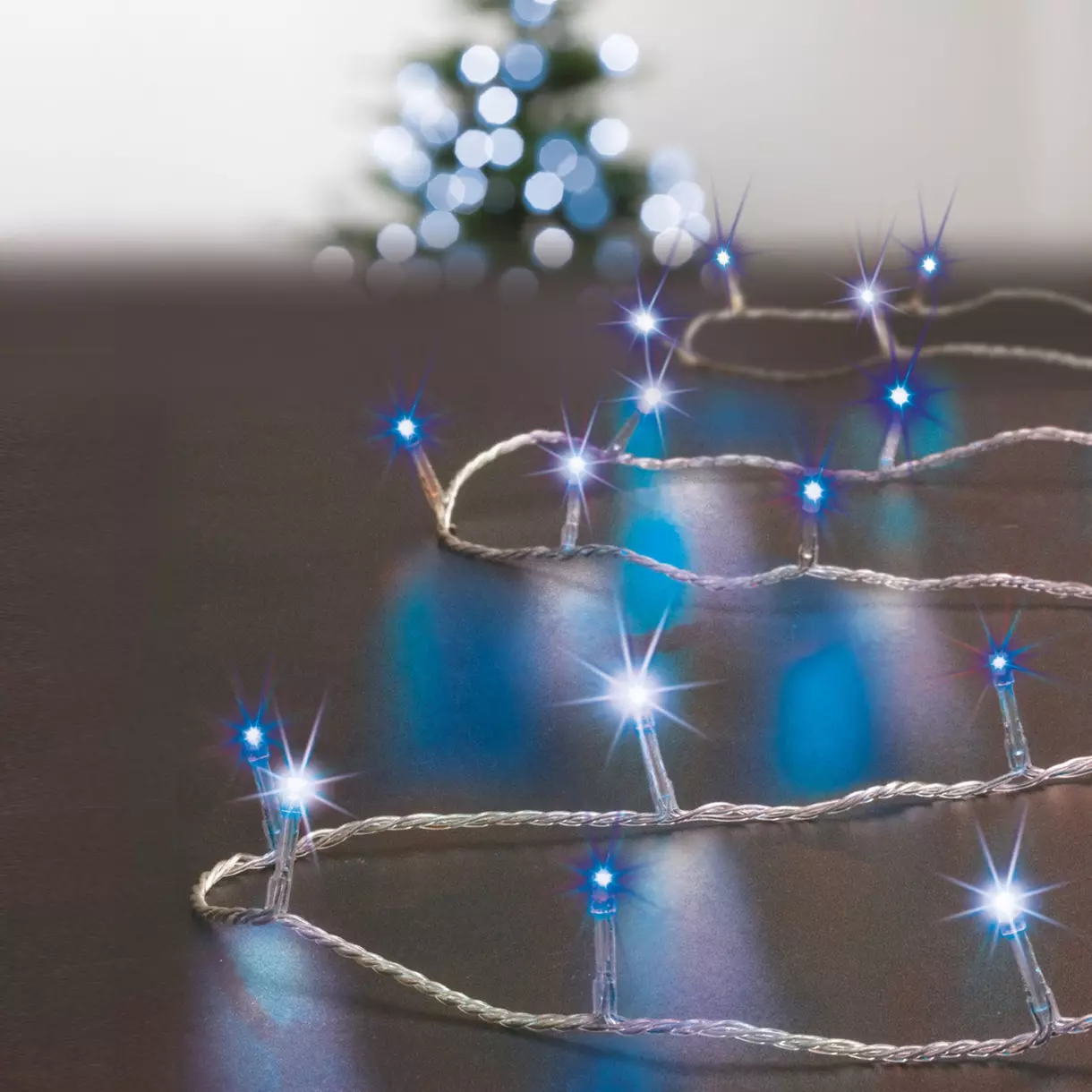 eminza Guirlande lumineuse 10 m 100 LED câble transparent Timer Bicolore Blanc et bleu