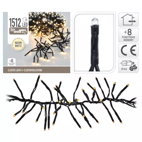 Eminza Guirlande Lumineuse 11 M 1512 LED Câble Noir Boa Blanc Chaud