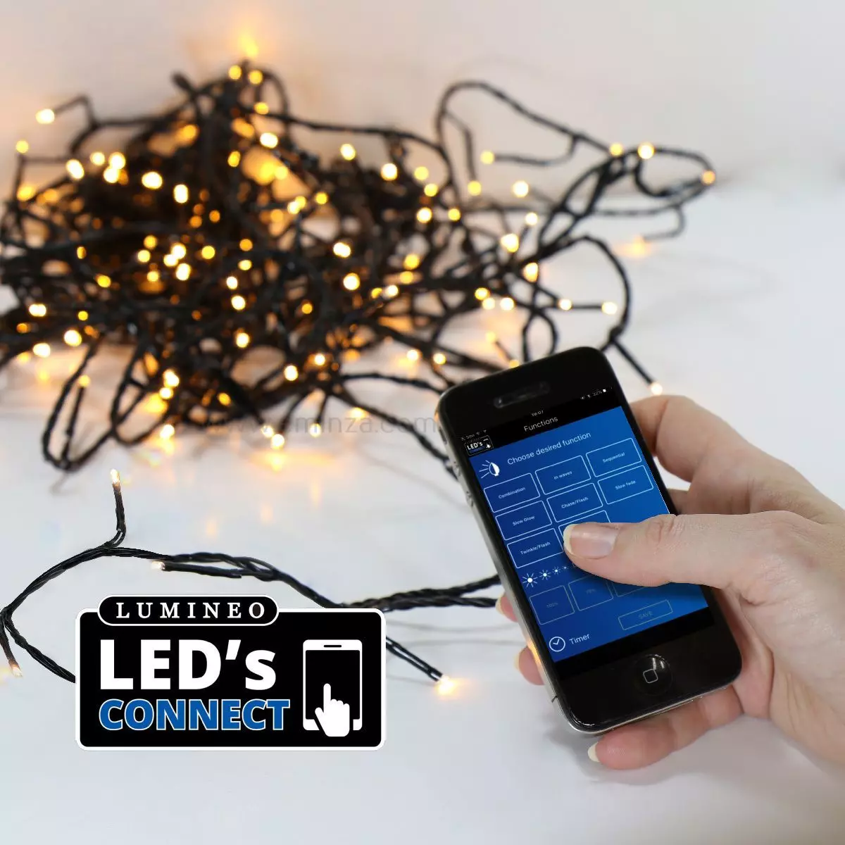 eminza Guirlande lumineuse 13 50 m 180 LED câble noir Bluetooth Blanc froid