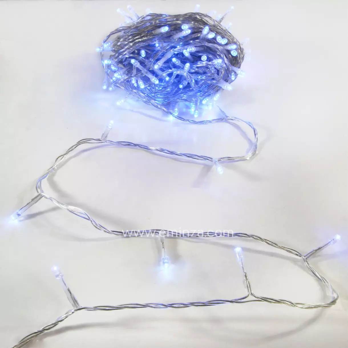 eminza Guirlande lumineuse 30 m 300 LED câble transparent Timer Bleu