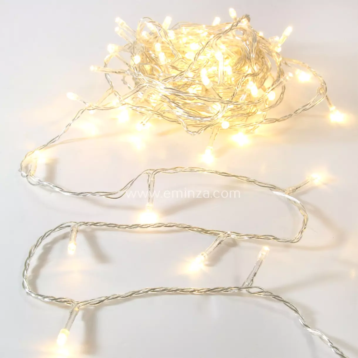 eminza Guirlande lumineuse 30 m 300 LED câble transparent Timer Blanc chaud