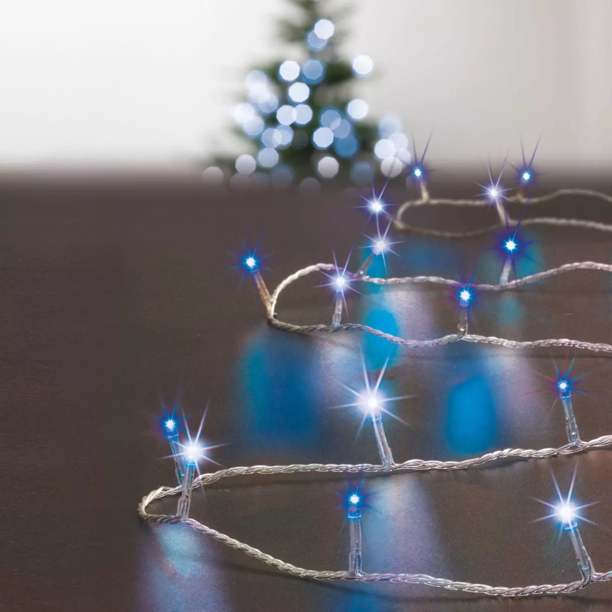 eminza Guirlande lumineuse 50 m 500 LED câble transparent Timer bicolore Blanc et bleu