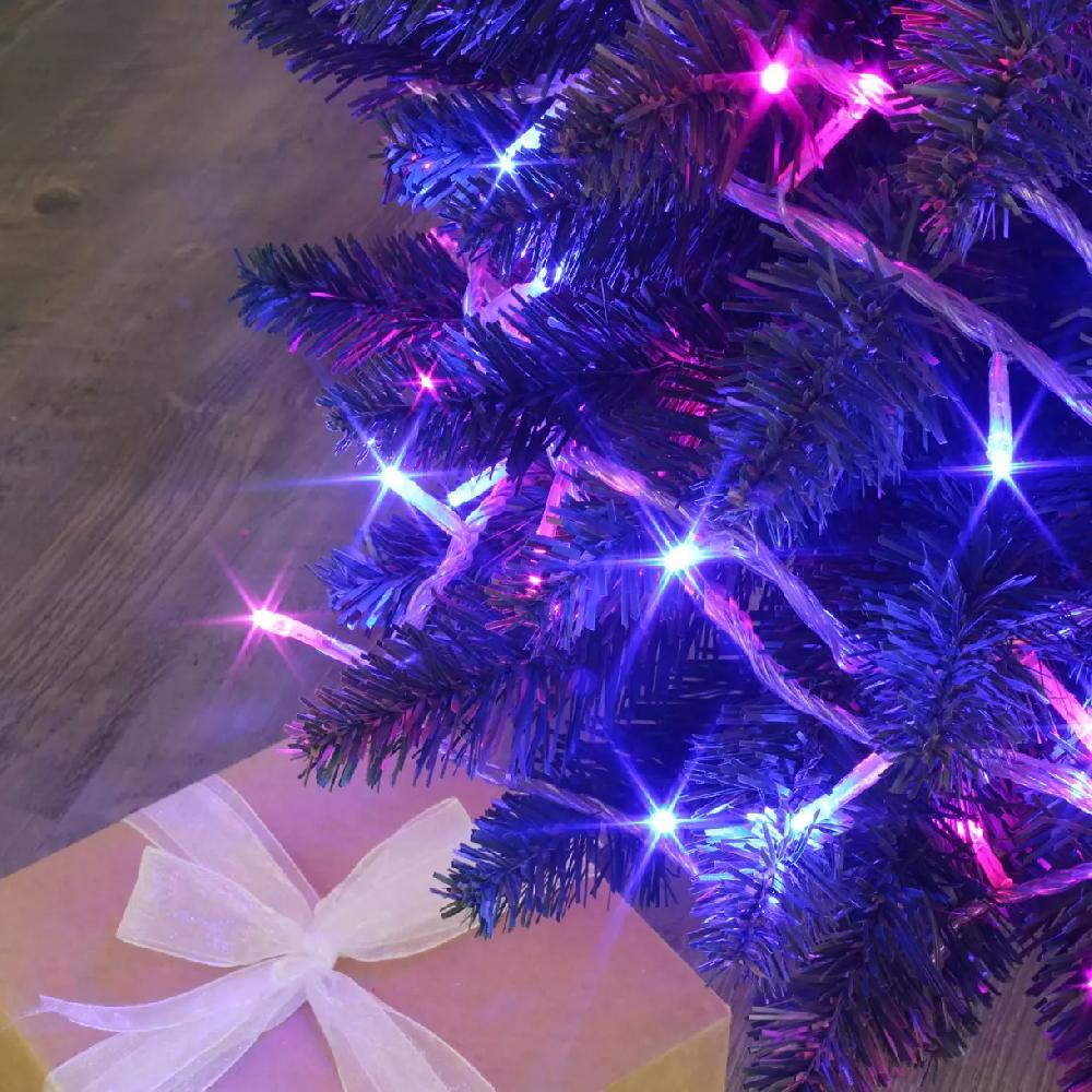 eminza Guirlande lumineuse 8 m 128 LED câble transparent Bicolore Rose et bleu