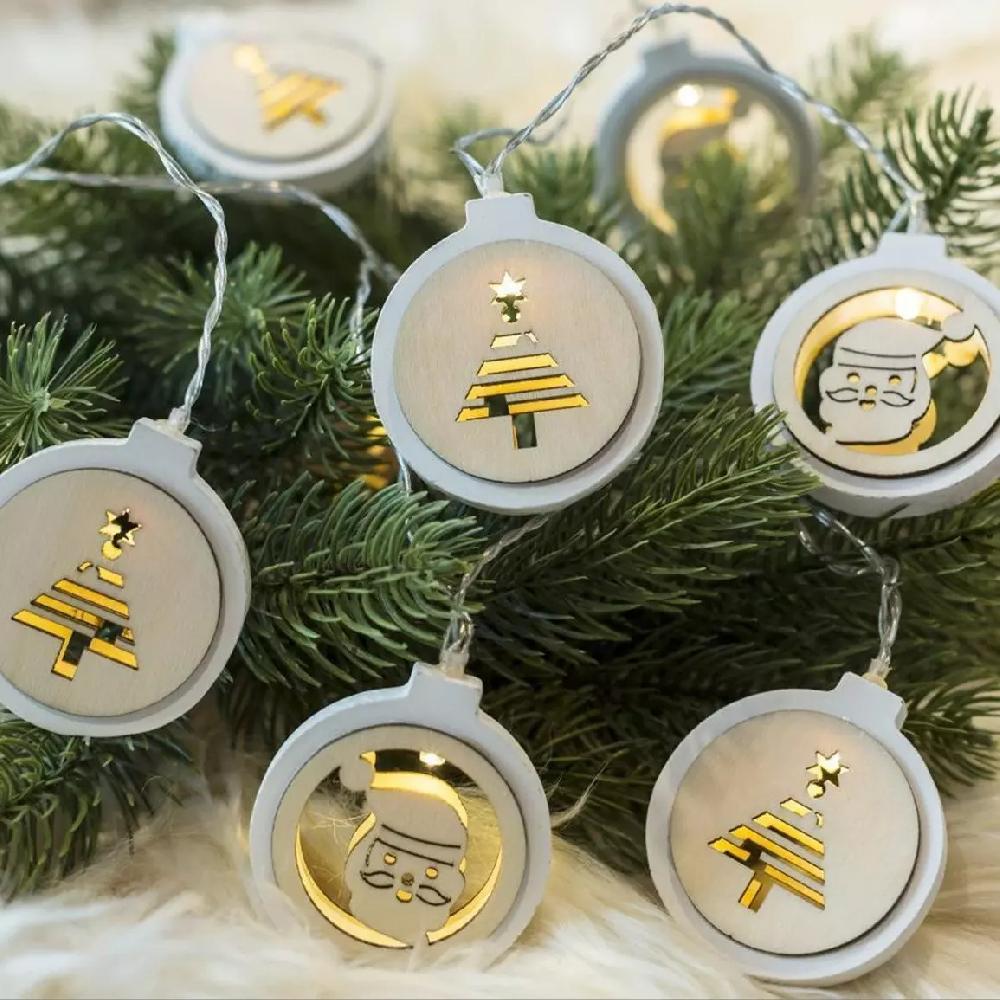 eminza Guirlande lumineuse à piles 10 LED (1 65 m) Sapin et Père-Noël Blanc chaud