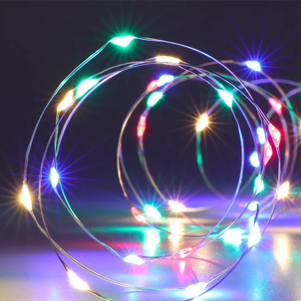 eminza Guirlande lumineuse à piles 195 cm 40 Micro LED Fil d'argent Multicolore