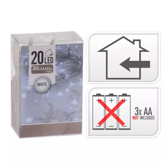 Eminza Guirlande Lumineuse à Piles 2 M 20 LED Fixe Blanc Froid