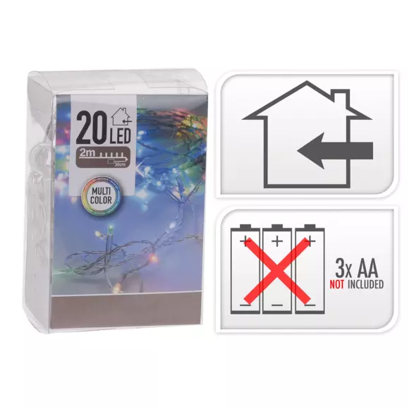 Eminza Guirlande Lumineuse à Piles 2 M 20 LED Fixe Multicolore