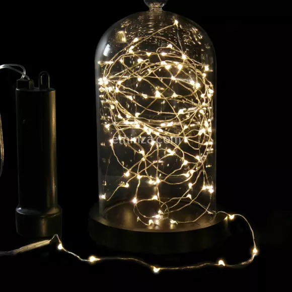 Eminza Guirlande Lumineuse à Piles 4 90 M 100 Micro LED Câble Transparent Luxe Durawise Blanc Chaud