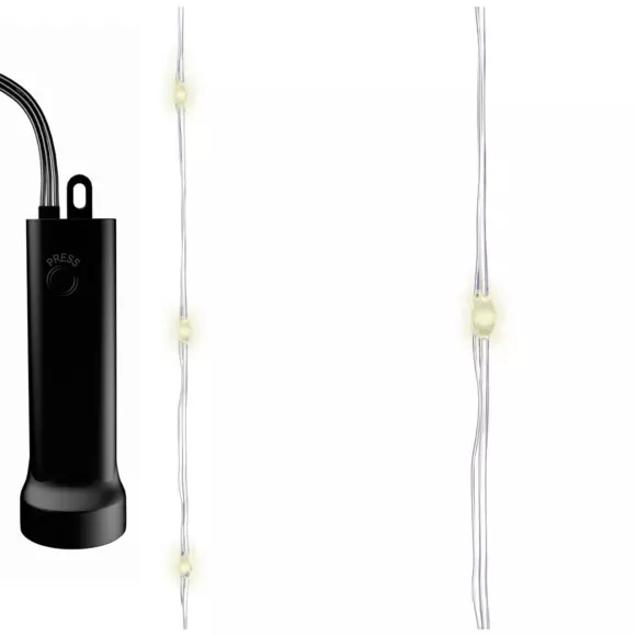 Eminza Guirlande Lumineuse à Piles 4 90 M 100 Micro LED Câble Transparent Luxe Durawise Blanc Chaud