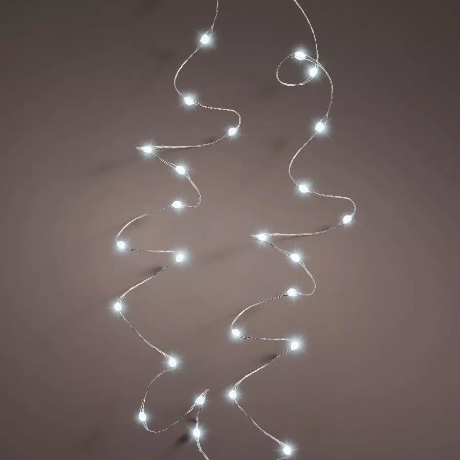 eminza Guirlande lumineuse à piles 4 95 m 100 Micro LED câble argent Durawise Blanc froid