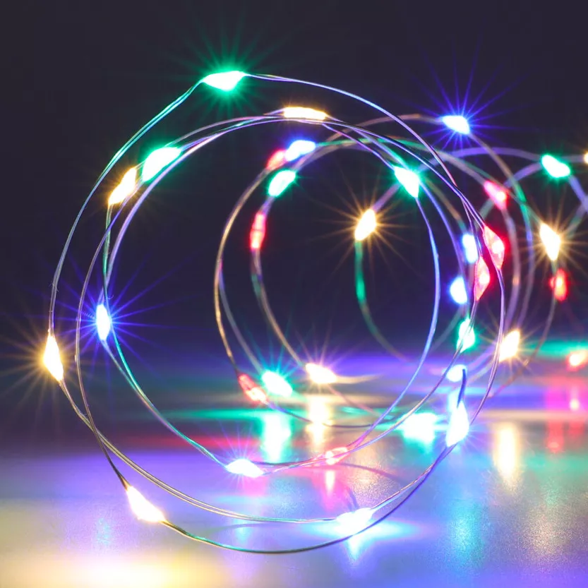 eminza Guirlande lumineuse à piles 4 m 80 Micro LED Fil d'argent Multicolore