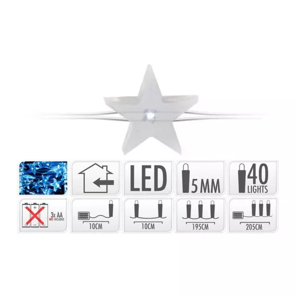 Eminza Guirlande Lumineuse à Piles 40 LED 1 95 M Étoiles Blanc Froid