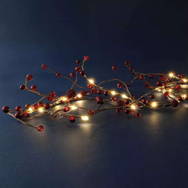 eminza Guirlande lumineuse à piles 45 LED (180 cm) Baies Rouge et blanc chaud