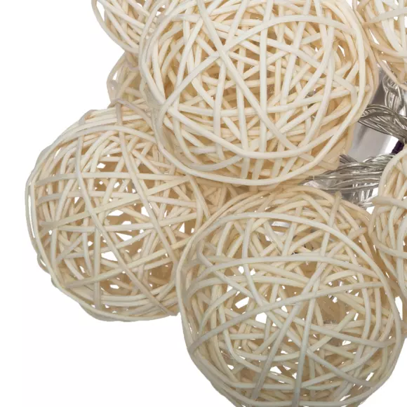 Eminza Guirlande Lumineuse Déco à Piles 10 Boules 1 65 M Rotin Beige