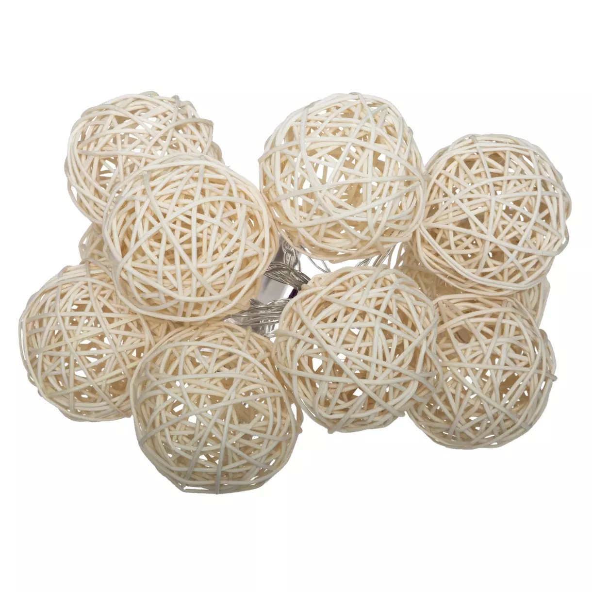 eminza Guirlande lumineuse déco à piles 10 boules 1 65 m Rotin Beige