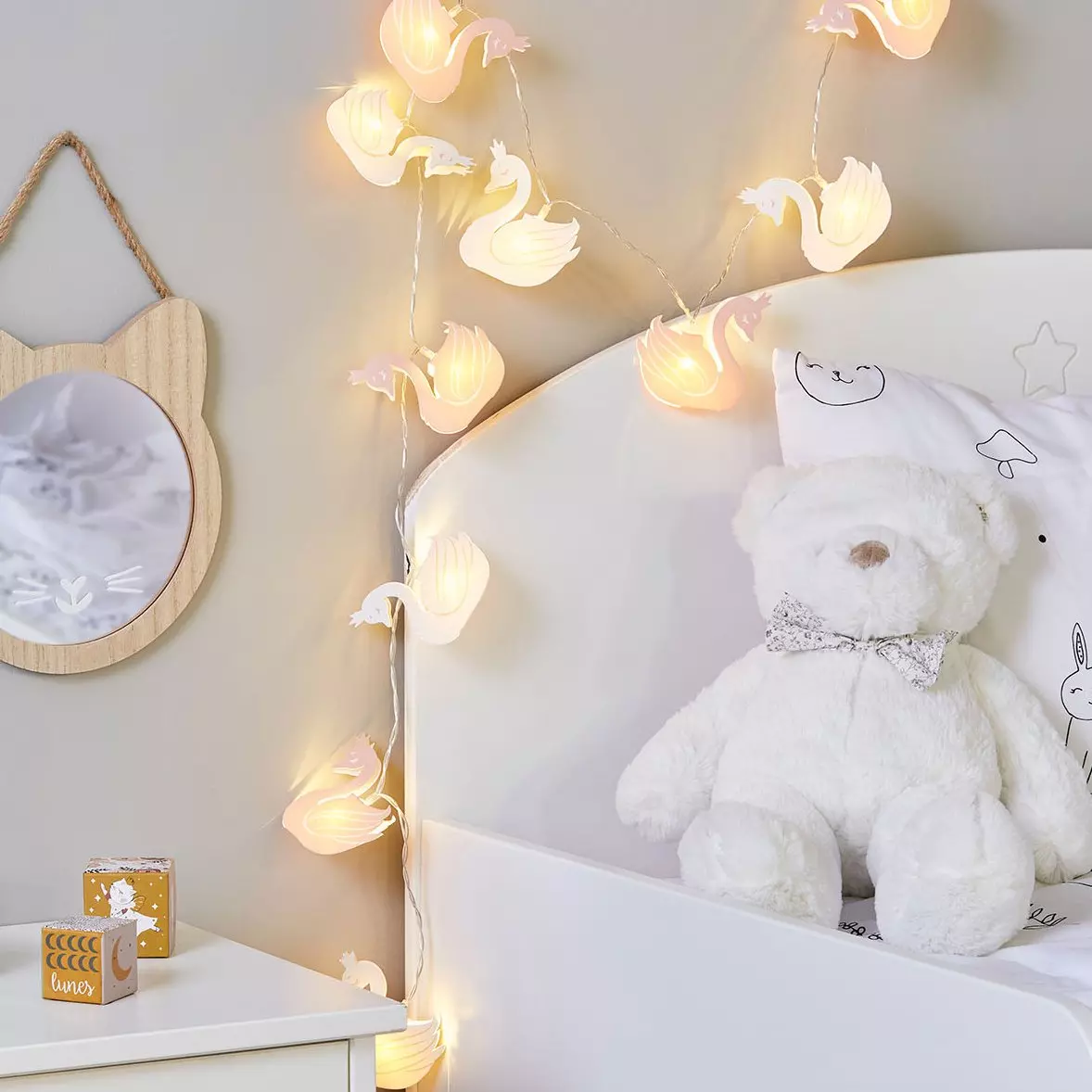 eminza Guirlande lumineuse LED enfant (165 cm) Cygne Blanche