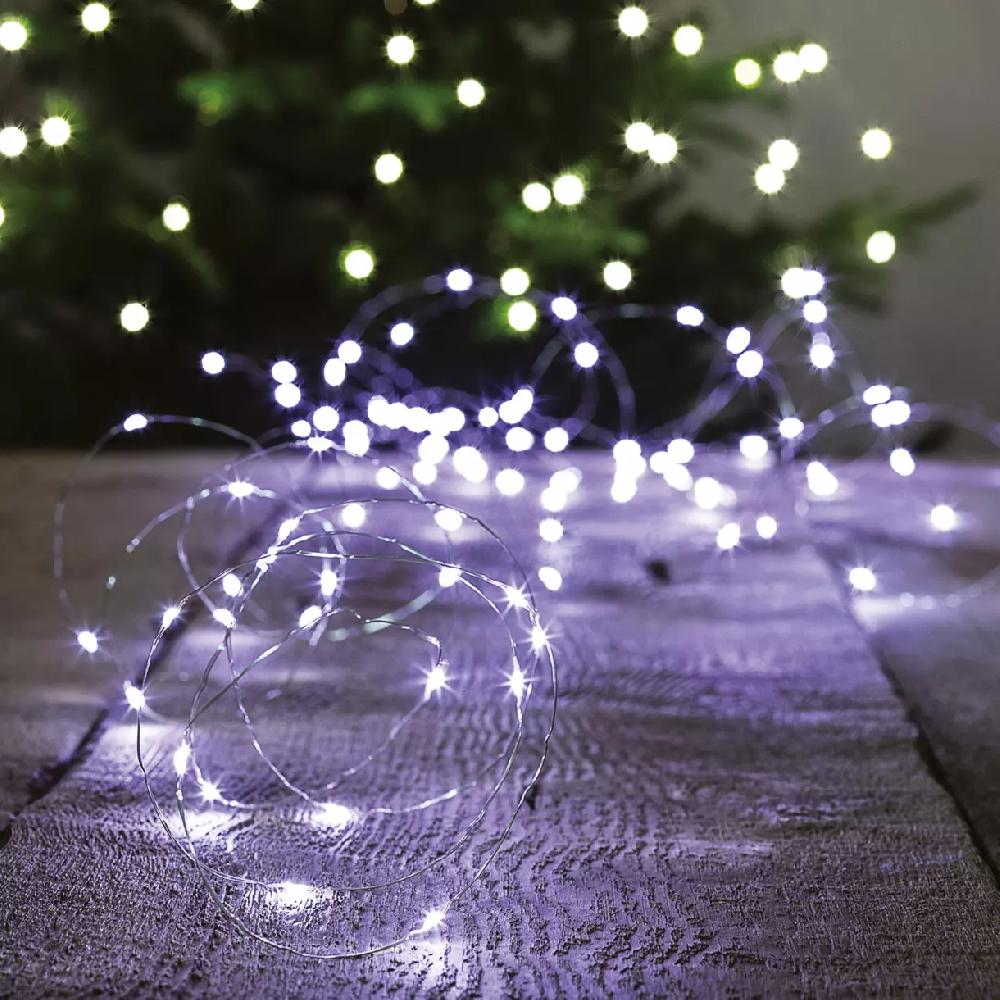 eminza Guirlande lumineuse Solaire 20 m 200 Micro LED câble argent Coper Blanc froid