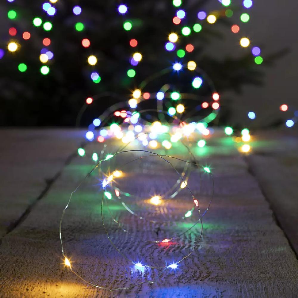 eminza Guirlande lumineuse Solaire 20 m 200 Micro LED câble argent Coper Multicolore