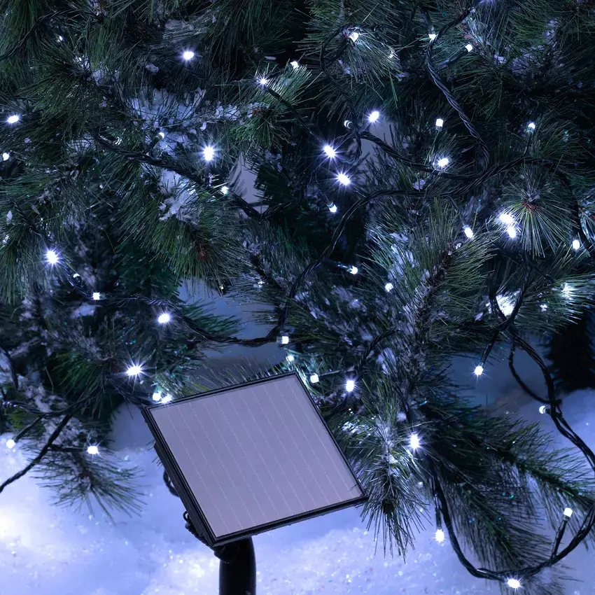 eminza Guirlande lumineuse Solaire 5 m 50 LED câble noir Blanc froid