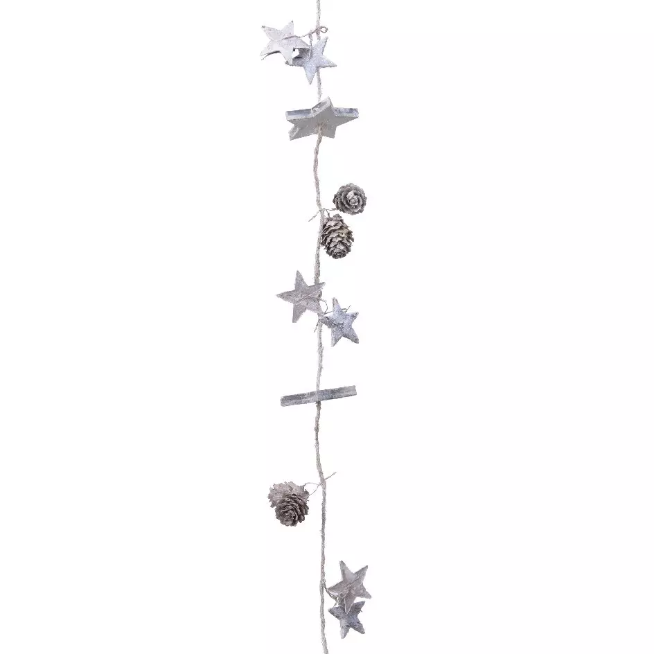eminza Guirlande pomme de pin et étoile (100 cm) Glacée