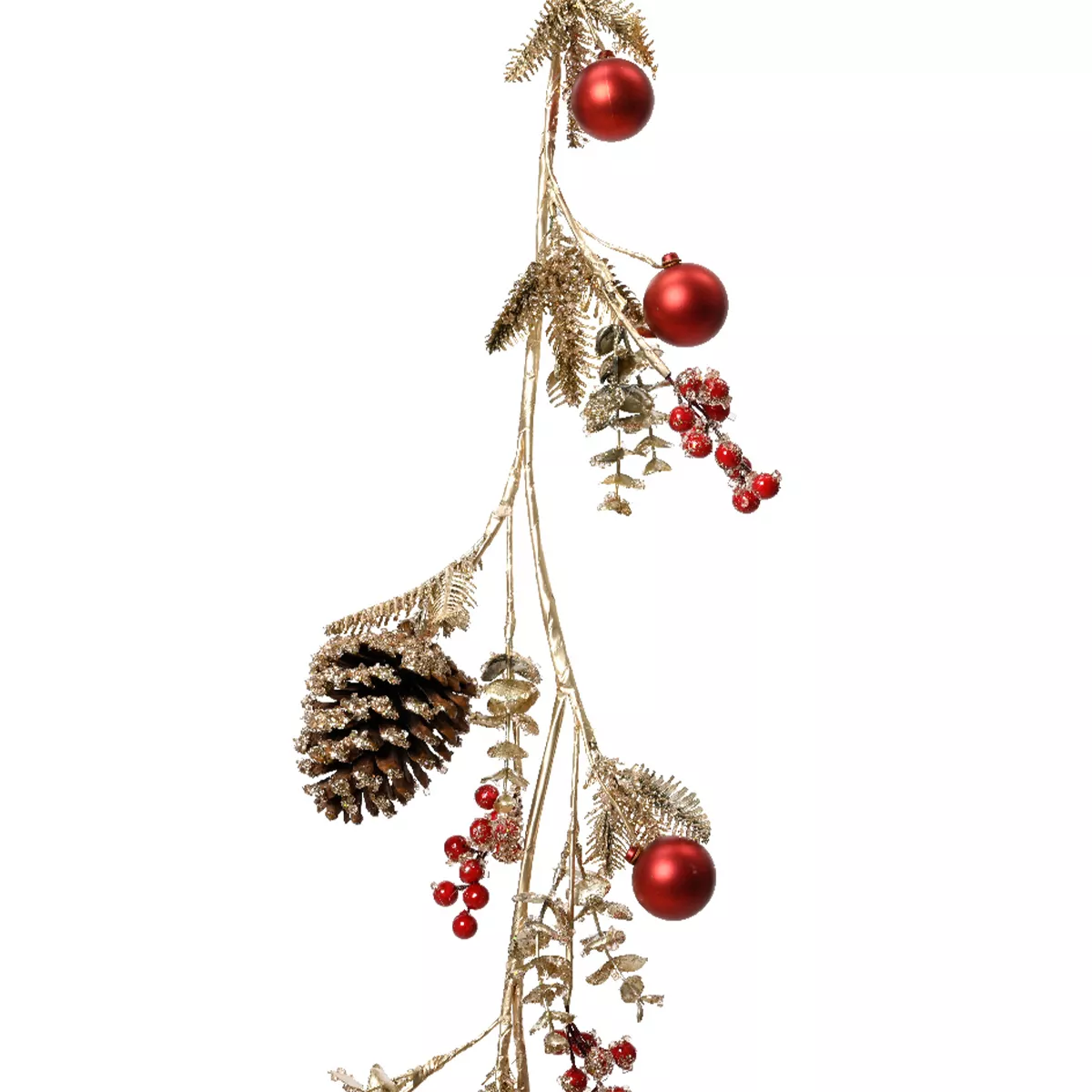 eminza Guirlande pommes de pin et baies (120 cm) Noël givré doré