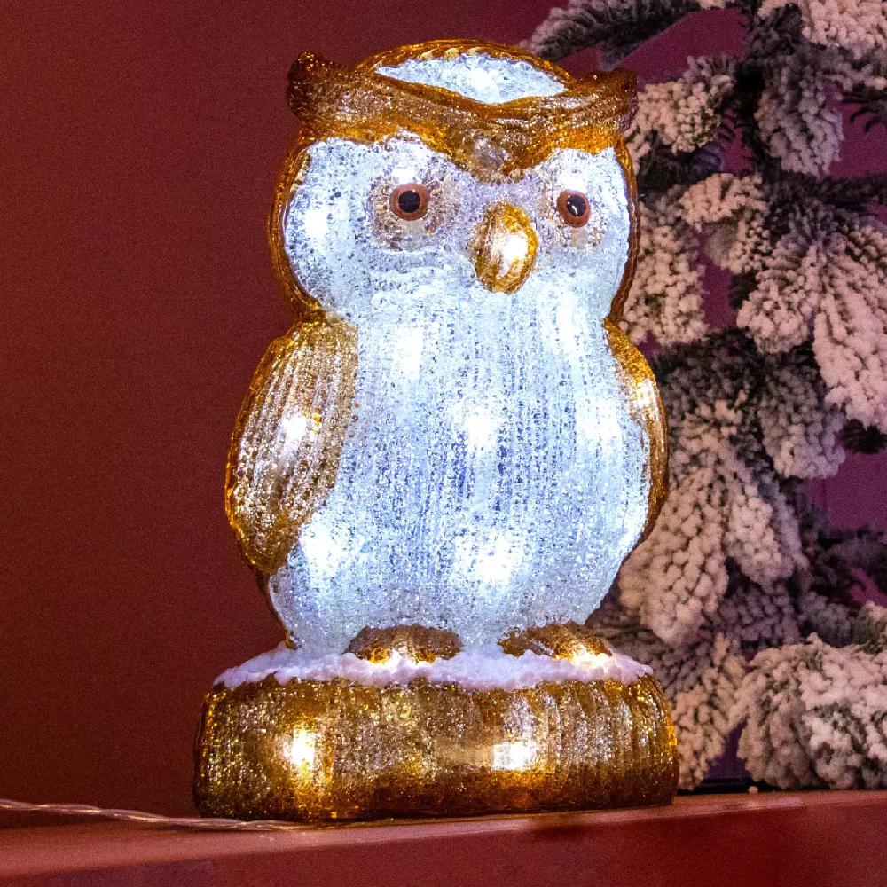 eminza Hibou lumineux à piles 30 LED (H24 cm) Juliette Blanc froid