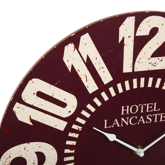 Eminza Horloge Murale Bois (D38 Cm) Vintage Hôtel Rouge