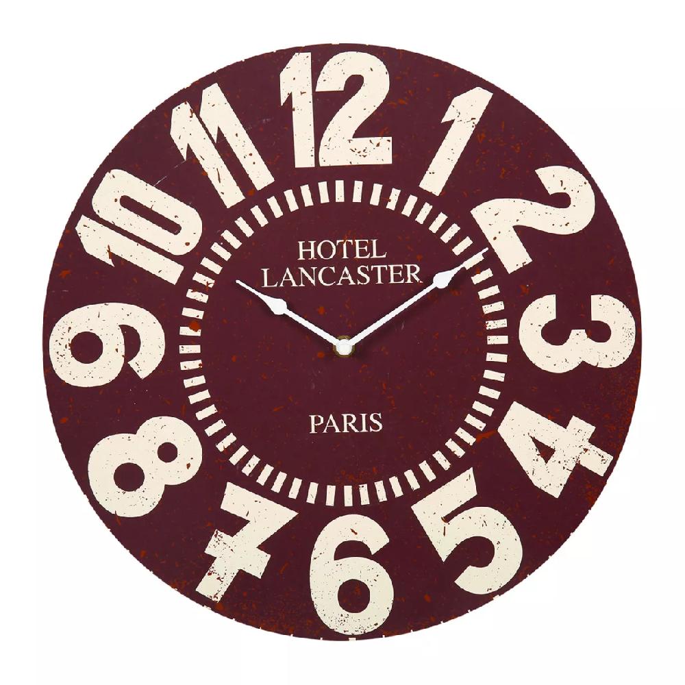 eminza Horloge murale bois (D38 cm) Vintage Hôtel Rouge