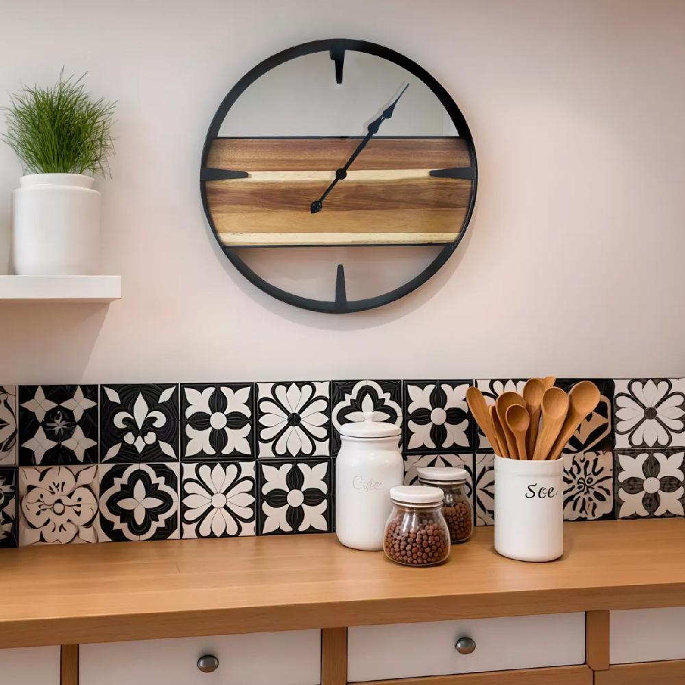 eminza Horloge murale bois et métal (D57 cm) Nya Noir