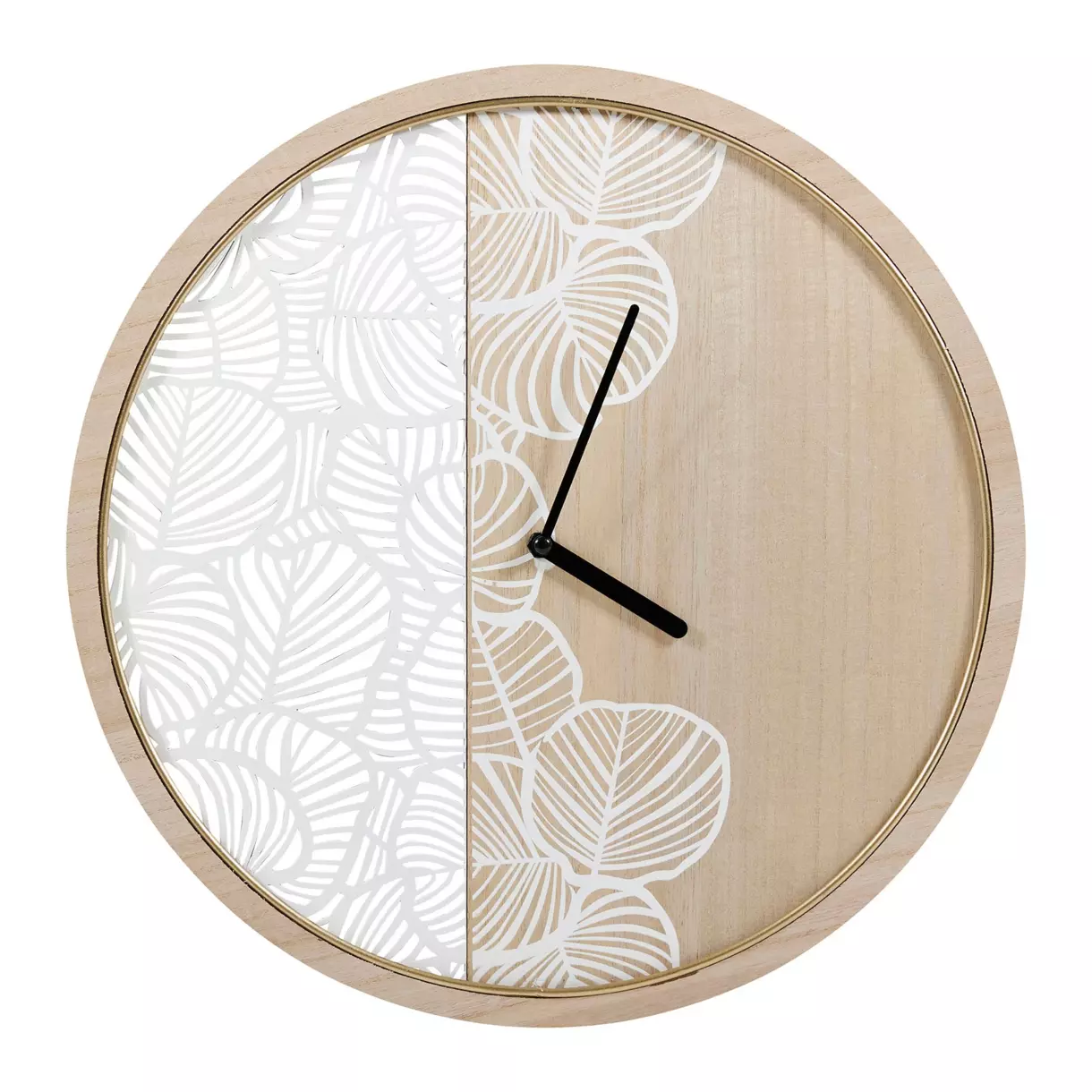 eminza Horloge murale en bois (D40 cm) Calathea Blanc