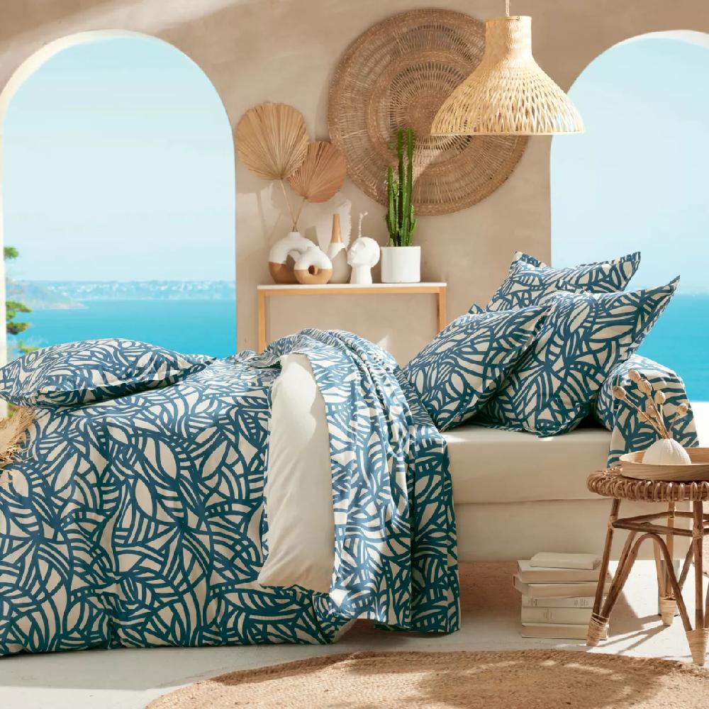 eminza Housse de couette coton lavé (260 x 240 cm) Serena Bleue