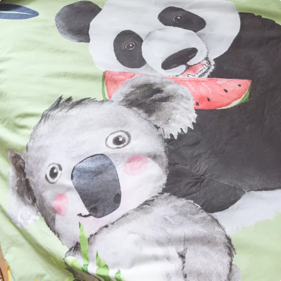 Eminza Housse De Couette Enfant Percale De Coton (140 X 200 Cm) Panda Verte